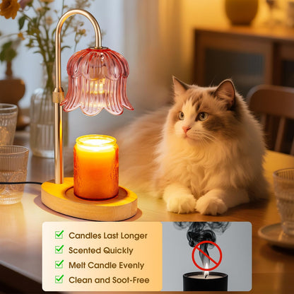 Candle Warmer Lamp Adjustable Timer - Electric Flower Glass Candles Light | Height Adjustable Dimmable Vintage Base Modern Wax Candles Jar Top Warmers Wax Melts Birthday Women Mom House Warming Gifts
