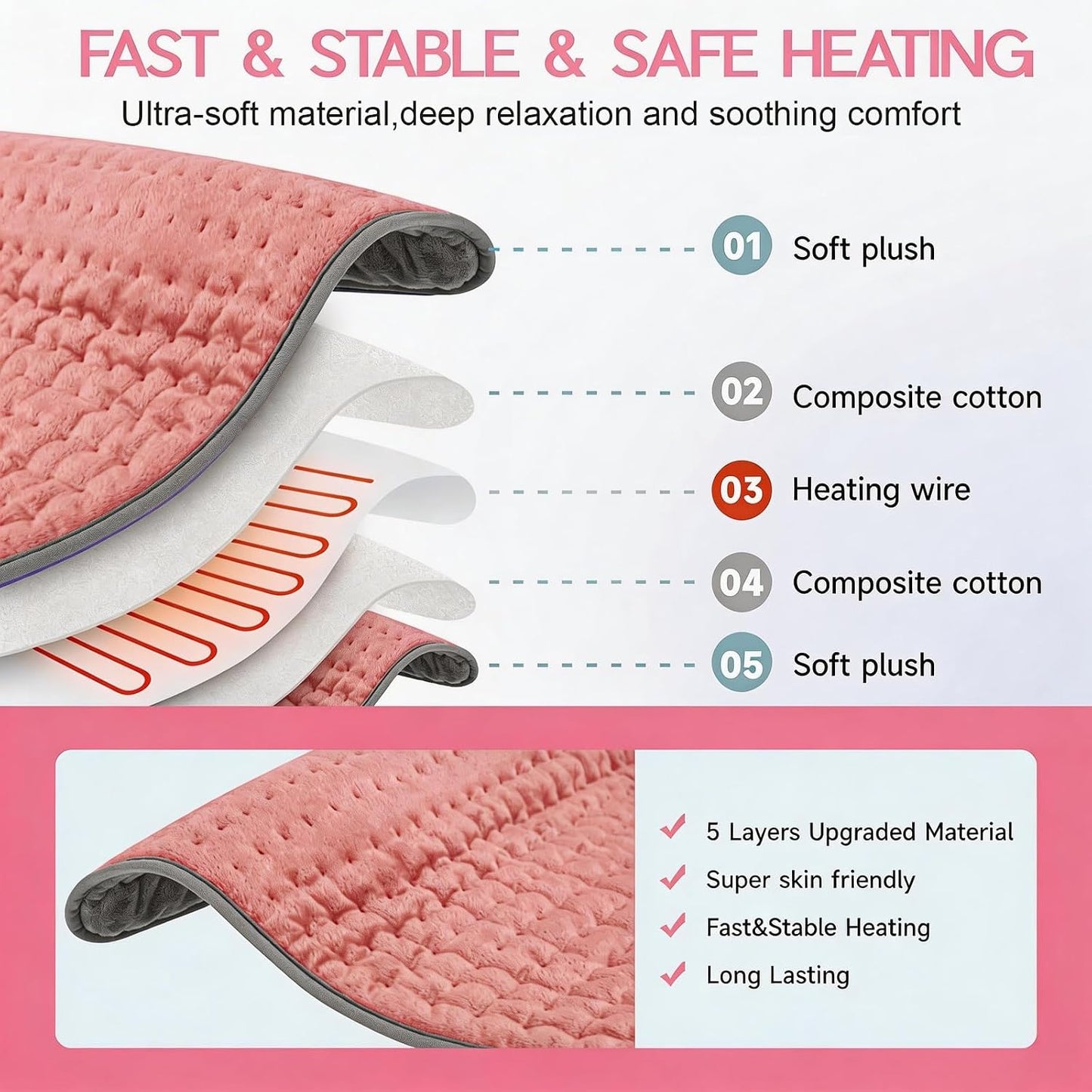 Heating Pad for Period Cramps, Heating Pad for Back/Neck/Shoulder Muscle Pain, 6 Heating&4 Timer Setting, Auto Shut Off, Dry/Moist Heat & Machine Washable, Gray Birthday Christmas Gifts for Women Mom