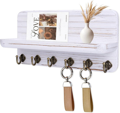 Key Holder for Wall, Mail Organizer Wall Mount with 6 Hooks Wooden Hanging Key Rack for Home Decor, Hallway, Entryway (Yellow)
