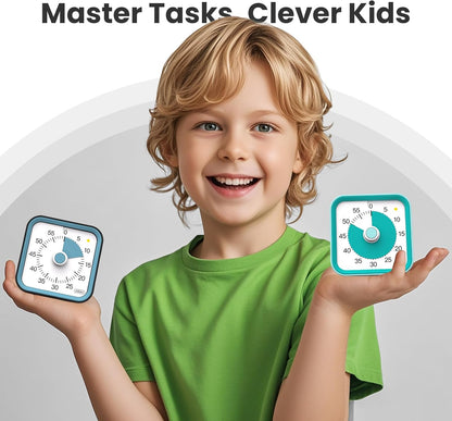 Visual Timer for Kids, Countdown Timer with Pause Function, White | Timer for Kitchen Cooking, Classroom, Study, Toddler, ADHD, Cute Timer Clock, Alarm 3 Volume Levels, Light Indicator