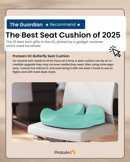 ProtoArc Seat Cushion, Office Chair Cushion for Sciatica, Black | Coccyx Cushion, Ergonomic Memory Foam Seat Cushion for Car, Home, Pressure Relief Pad for Hip, Tailbone, All Day Comfort
