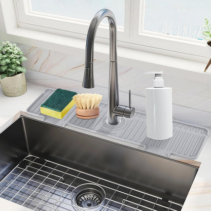Kitchen Sink Splash Guard, 20IN Longer Silicone Faucet Guard & Draining Mat, Bathroom and Kitchen Sink Organizer, Sink Faucet Mat Water Splash Guard Behind Faucet Accessories Gadget, 20” x 5.5”, White