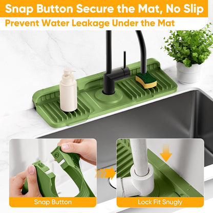 24'' Longer Faucet Mat for Kitchen Sink Splash Guard[7° Slope Fast Self-draining][Snap Lock Fit]Kitchen Sink Faucet Mat Splash Guard Kitchen Sink Area Water Splash Guard Behind Faucet Draining Mat