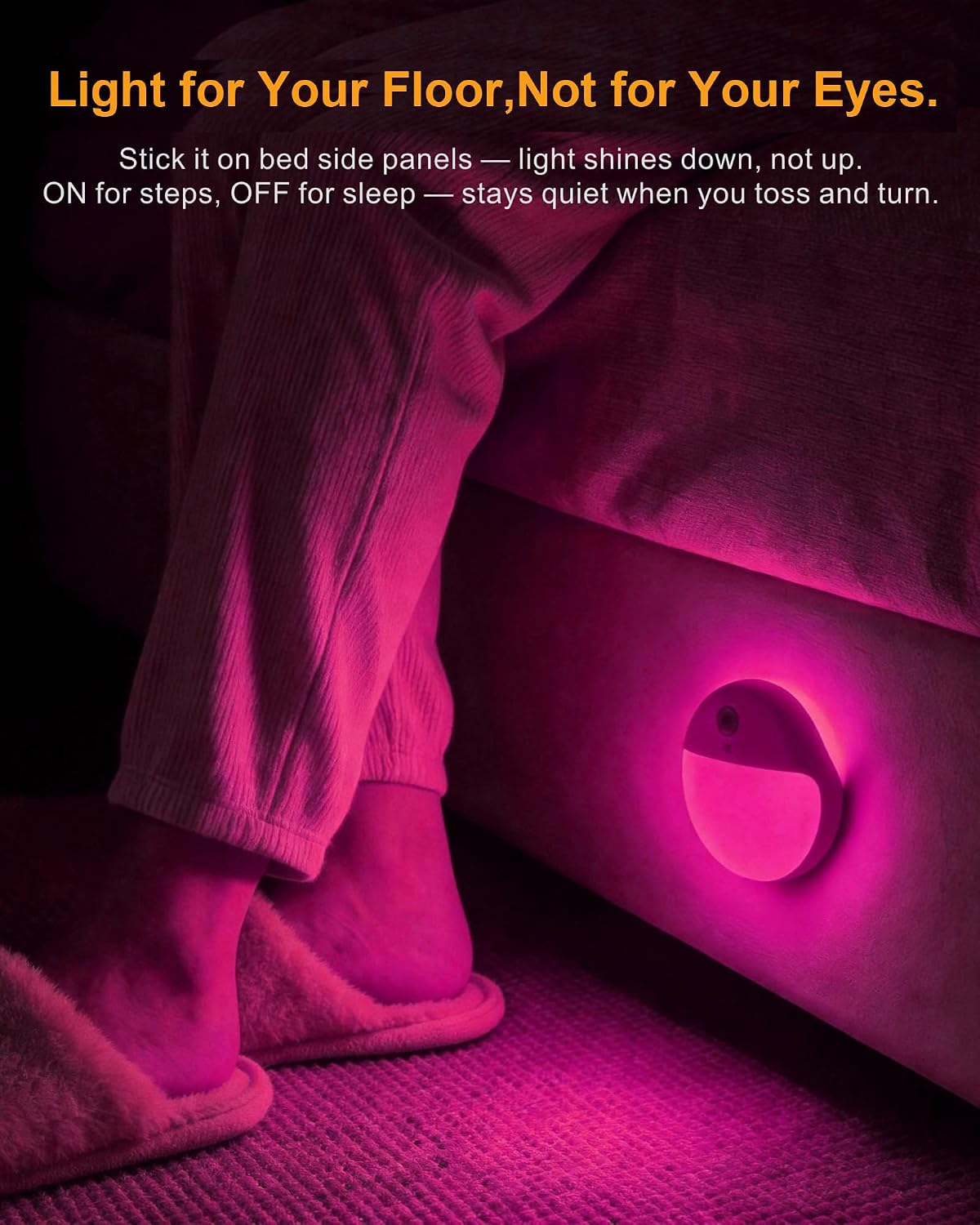 Small Motion Sensor Amber Night Light Battery Operated, Toilet Light | 2 Pack, 3 Modes, Dimmable 1-15lm, Dim Light Soft Glow, No Plug, Wireless Stick on Light for Bedroom, Sleep, Bathroom, Kids