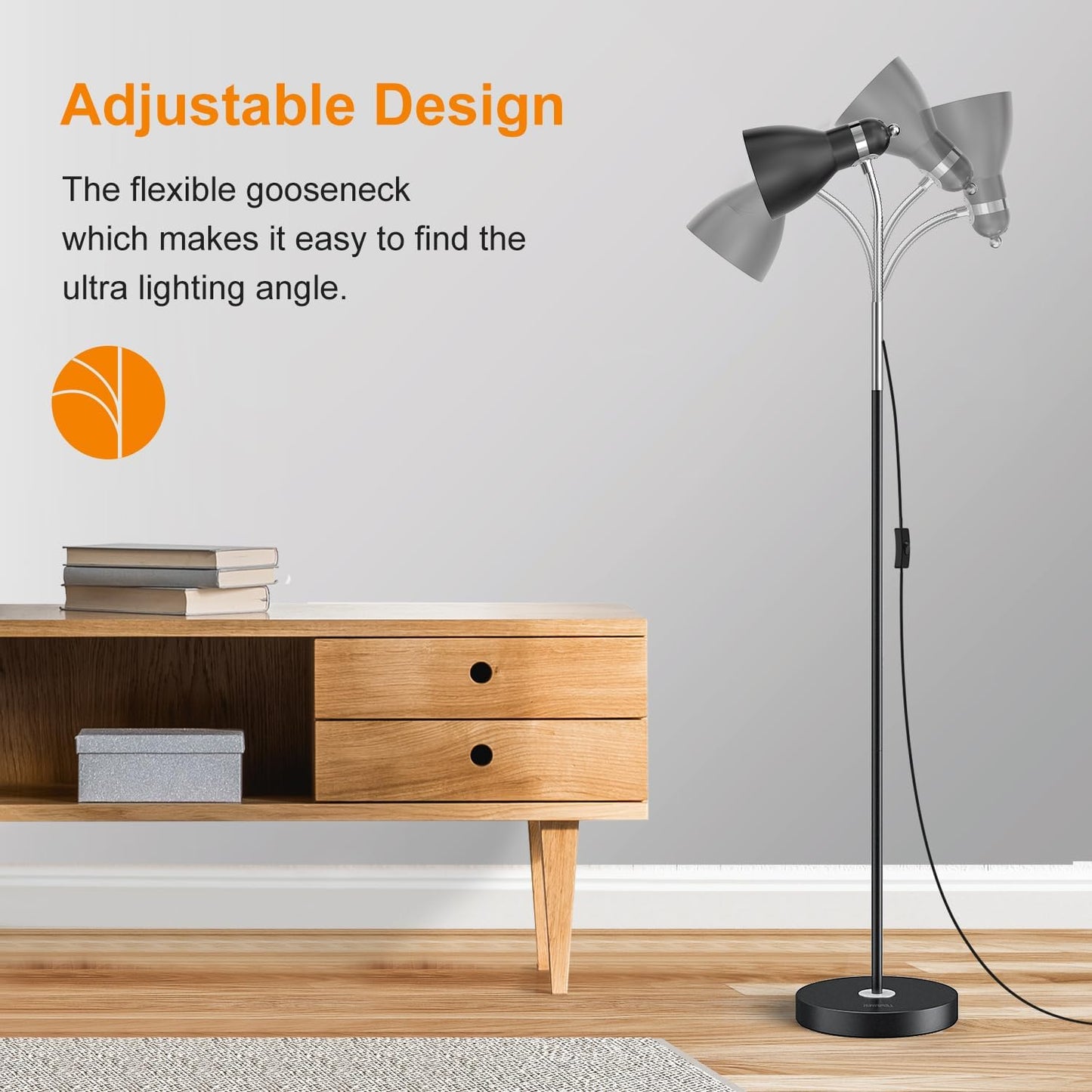 LEPOWER Floor Lamp, Metal Standing Lamp with Adjustable Gooseneck for Dorm | Easy to Assemble, E26 Base, Sturdy Metal Base, Convenient Switch, Task Reading Pole Lights for Office & Bedroom, Living Room