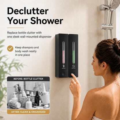 Shampoo and Conditioner Dispenser - Wall-Mounted 3-Chamber Shower Soap Dispenser, No-Drill, 1200ML Capacity, for Bathroom & Hotel