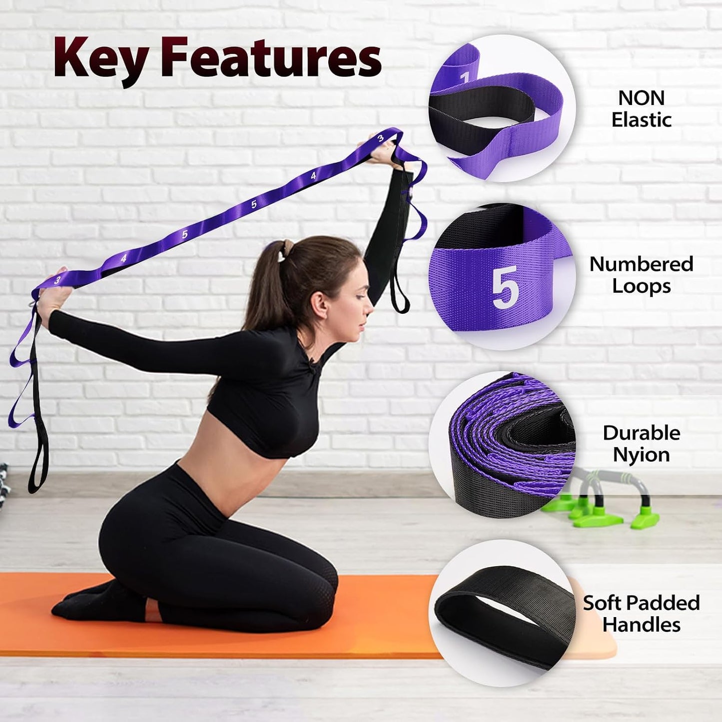 Acozycoo Stretching Strap with Loops for Physical Therapy,Knee,Calf,Back | Yoga Strap for Stretching,Non-Elastic Stretch Band,Rehab,Pilates,Flexibility Training,Hamstring,Leg Lifter,Fascia,Leg,Hip