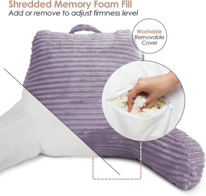 Hearth & Harbor Reading Pillow for Bed Adult – Back Pillow for Sitting in Bed, Standard Bed Pillows for Sitting Up in Bed, Foam Bed Chair Pillow, Stone Blue Bed Rest Pillow