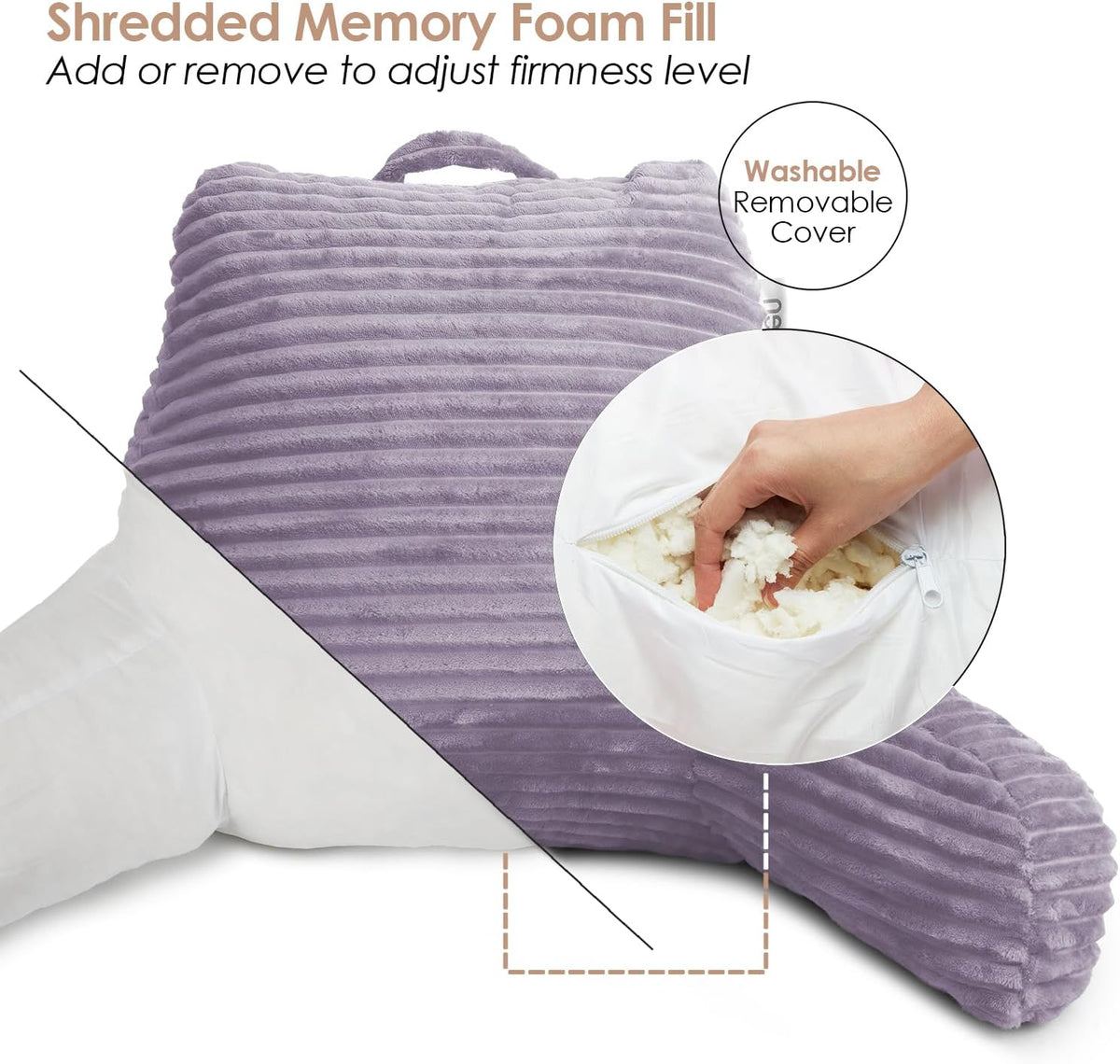 Hearth & Harbor Reading Pillow for Bed Adult – Back Pillow for Sitting in Bed, Standard Bed Pillows for Sitting Up in Bed, Foam Bed Chair Pillow, Stone Blue Bed Rest Pillow