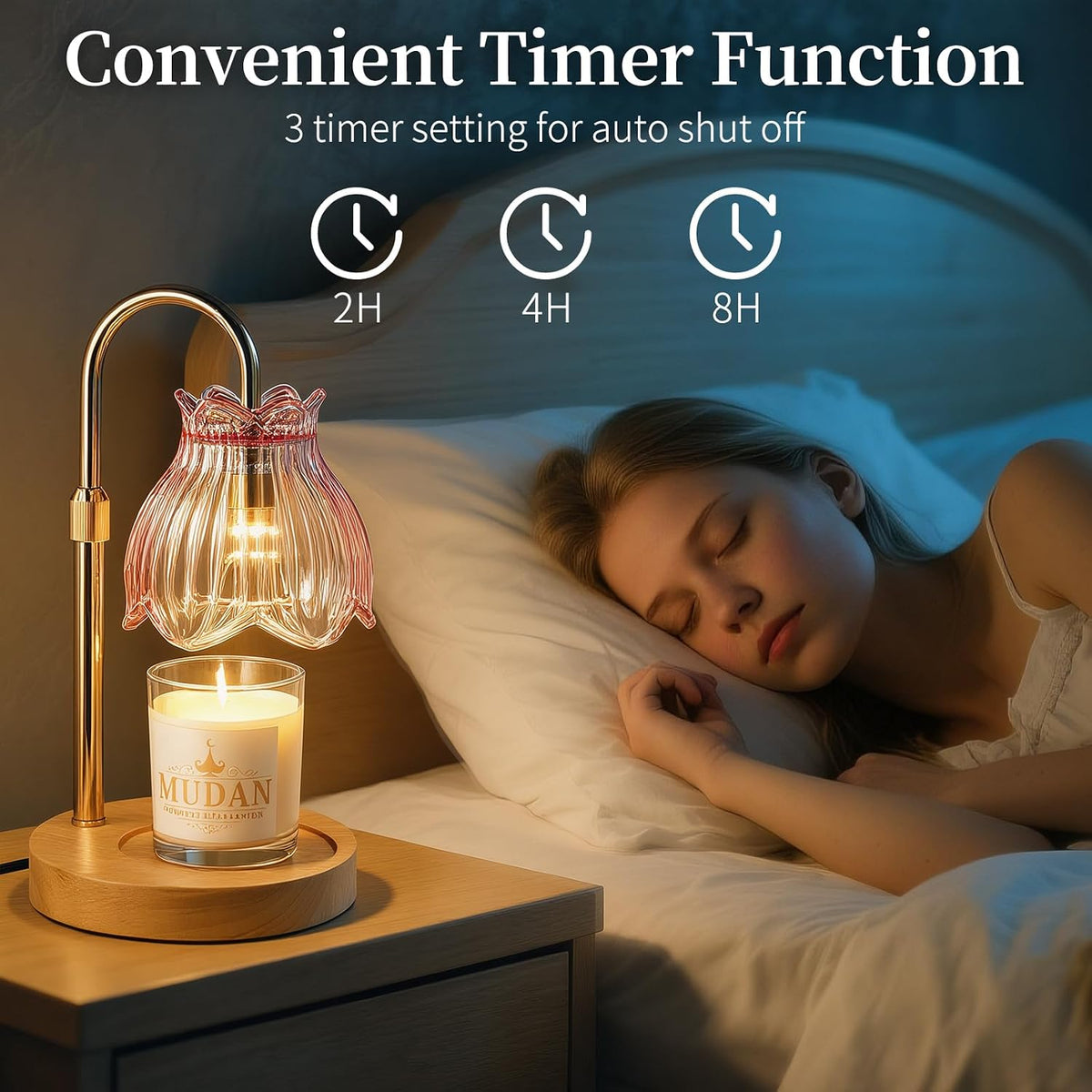 Flower Candle Warmer Lamp with Timer - Dimmable Electric Candle Lamp, Glod