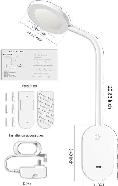 deeloop LED Wall Mounted Reading Light for Bed, Book Light for Wall Bedside Lamp with USB Output, 4 Hour Auto-Off Timer Lights，Eye-Caring Reading Lamp with 5 Dimmable 360° Rotation Headboard Light | Five dimmable levels and a 360° adjustable head direct