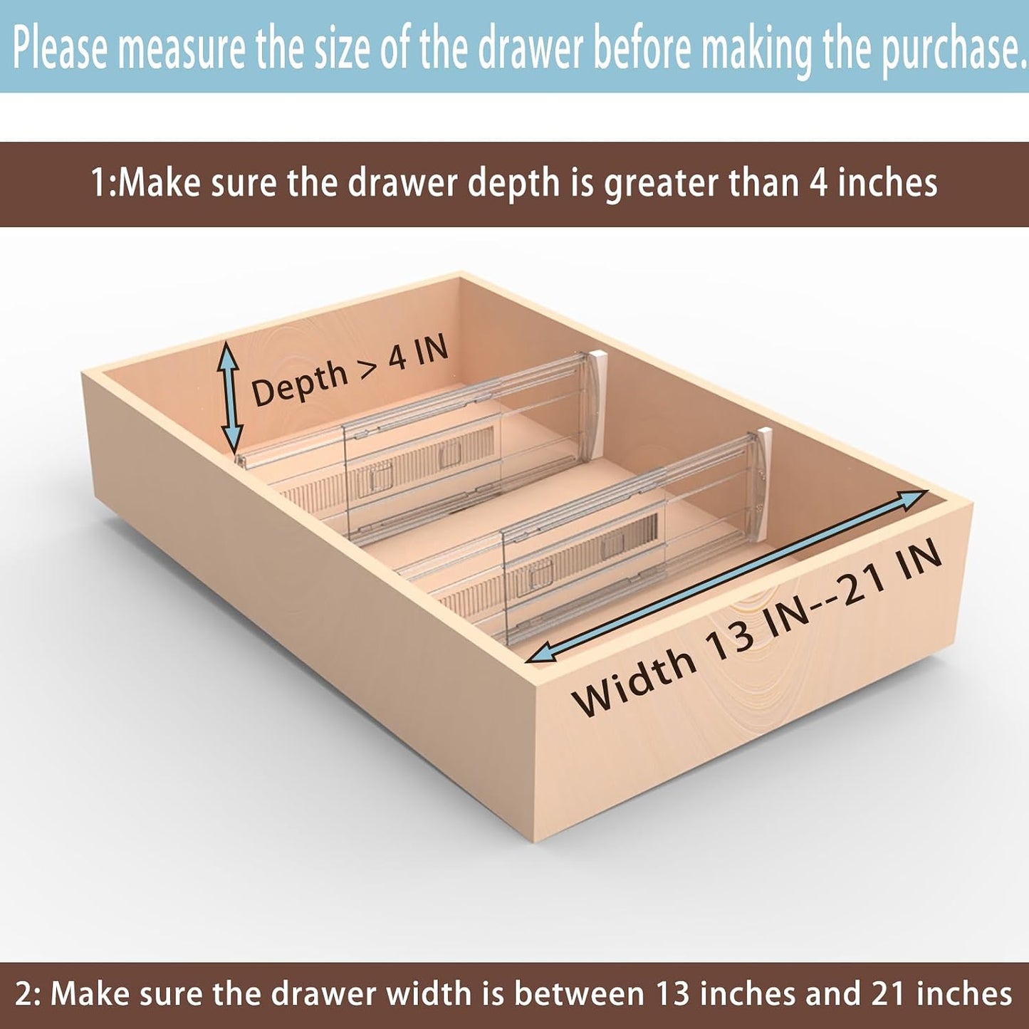 4 Pack Adjustable Drawer Dividers for Clothes,5" High Expandable From 13-21" Clear Drawer Organizers, PC Plastic Separators for Dresser/Bedroom/Bathroom/Kitchen/Office Storage
