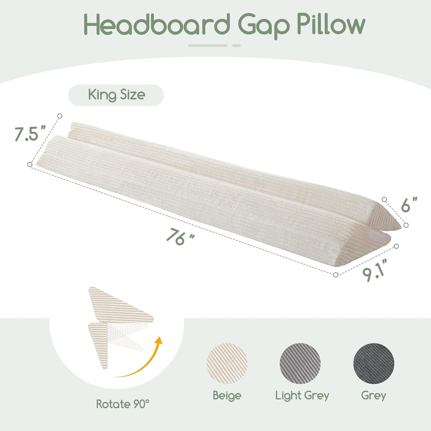 HIGOGOGO Queen Size Wedge Pillow for Headboard Gap - Multi Functional Mattress Wedge Bed Gap Filler Close The Gap (0-7") Between Your Mattress and Headboard or Wall (Grey 60"x11"x9")
