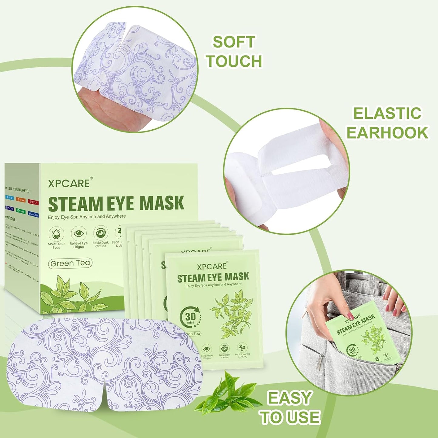 XPCARE 48 Pack Steam Eye Masks for Dry Eyes, Self Heated Steam Warm Eye Mask, Disposable Heated Eye Mask for Dark Circles, Puffy Eyes, Relief Stress Eye Fatigue (Unscented)
