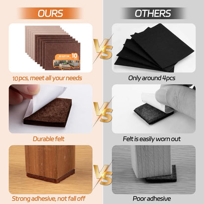 Felt Furniture Pads 10pcs 8" x 6" Adhesive Large Felt Pads, Cuttable | Chair Leg Pads, Hardwood Floor Protectors for Furniture, Black