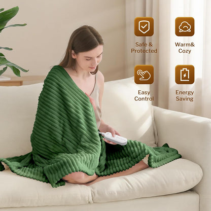Heated Throw Blanket, 5 Heat Levels, 3 Hours Auto-Off, White | ETL & FCC certified, 50" × 60", OEKO-TEX fabric, machine washable, 100W low energy