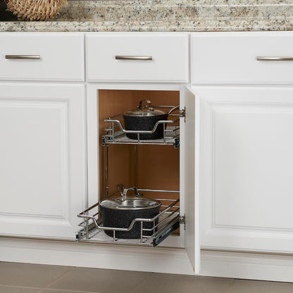Household Essentials Glidez Multipurpose Chrome-Plated Steel Pull-Out/Slide-Out Storage Organizer for Cookware and Bakeware - 2-Tier Design - Fits Standard Size Cabinet or Shelf, Chrome