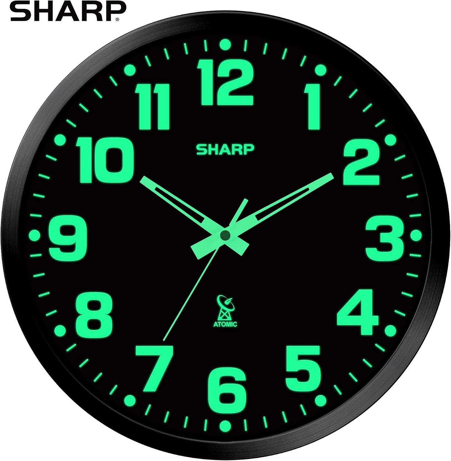 Sharp 12-Inch Atomic Wall Clock, Battery Operated, White with Black Frame | Self-setting atomic time; Easy-read analog face; Automatic time adjustment; Simple setup; Versatile home or office style