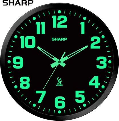 Sharp 12-Inch Atomic Wall Clock, Battery Operated, White with Black Frame | Self-setting atomic time; Easy-read analog face; Automatic time adjustment; Simple setup; Versatile home or office style