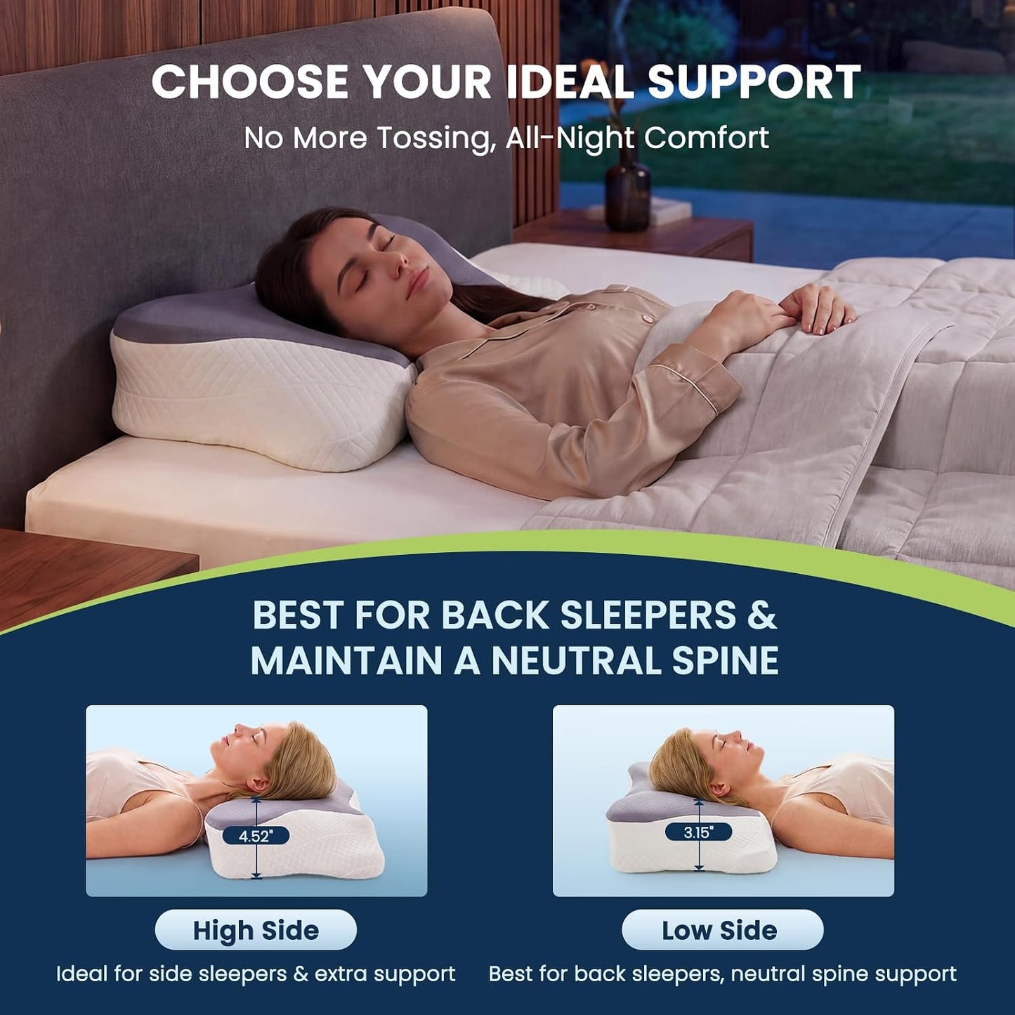 Sweetcrispy Cervical Pillow for Neck and Shoulder - Ergonomic Memory Foam Pillows, Contour Side Sleeper for Adults, Cooling Orthopedic Neck Support for Back Stomach Sleepers, White