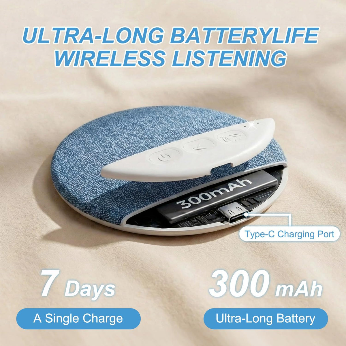 2026 Mini Bluetooth Pillow Speaker for Sleeping, Under Pillow Speaker with Built-in White Noise & Pink Noise Sound Machine, 48H Playtime, 3 Timers, Stereo Bass Private Sleep Audio (Blue)
