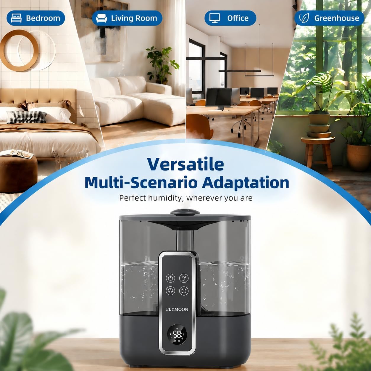 FLYMOON Top Fill 5L Cool Mist Humidifiers with 28dB | Tuya App & Touch Control, Auto-Off, 12H Timer, 50 Hour Runtime, Ultra-fine Mist, Ideal for Bedrooms