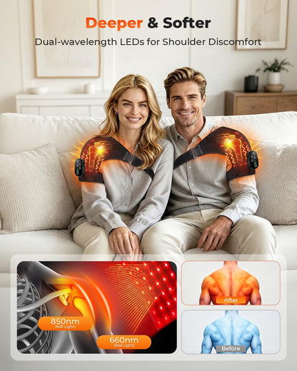 Cordless Red Light Therapy for Shoulder with Massage, 5000mAh Heating Pad for Shoulder Wrap, Adjustable Left & Right Heated Pad for Muscle Relaxation, 50 Dual-Chip LED, Gifts for Men Women, Black
