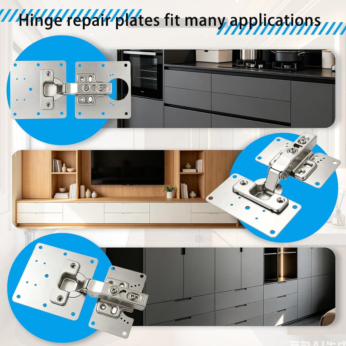 8Pcs Cabinet Hinge Repair Plate Kit, Hinge Fixing Brackets with Screws | Thickened Hinge Fixing Brackets, Cabinet Door Hinge Repair Plates for Kitchen Cupboard, Furniture Drawer & Wooden Cabinet