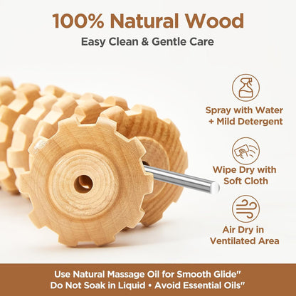 Wooden Cellulite Massage Roller for Legs and Thighs - Handheld Fascia Blaster Tool for Muscle Relief, Lymphatic Drainage & Body Sculpting - Anti Cellulite Massager for Women and Men (12 Wheel)