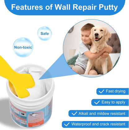 Drywall Repair Kit, Drywall Patch Repair Kit with 8.8OZ White Wall Repair Putty, Scraper Sandpapers Gloves for Heavy Duty Plaster Wall Repair, Easy to Fill Holes in Home Wall & Quick Repair Crack