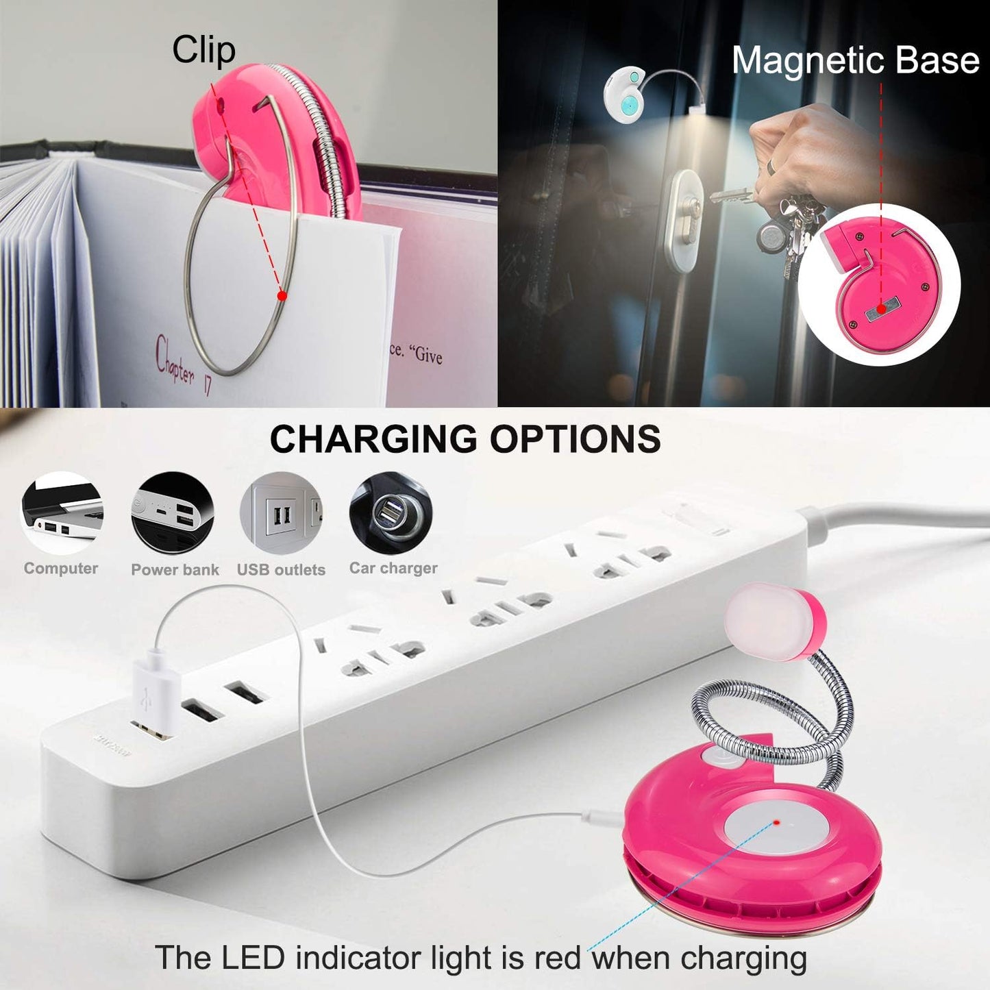 Kids Rechargeable Book Light, Clip on Reading Light for Kid, Kids Reading Lights, Amber Book Light for Reading in Bed, 2 Lighting Modes, Blue Light Blocking, Bookmark Light for Bookworms-Green