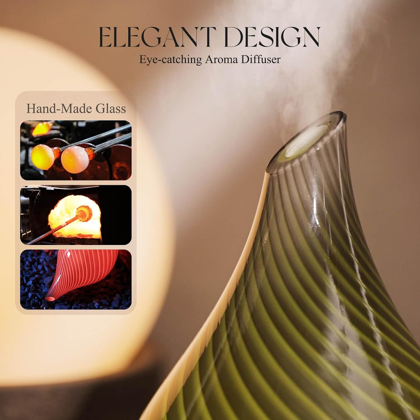 Porseme Oil Diffuser 3D Glass Aromatherapy Ultrasonic Humidifier, Air Refresh Auto Shut-Off, Timer Setting, BPA Free for Home Hotel Yoga Leisure SPA Gift 150ml Last 6H - Colors A