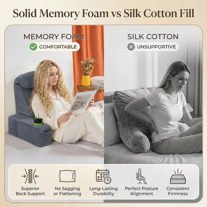 21 INCH Reading Pillow for Adults, Back Pillow for Bed Sitting Up, Backrest Pillow for Sitting in Bed, Detachable Arms with Built-in Cup & Phone Caddy (Gray, 21 INCH)