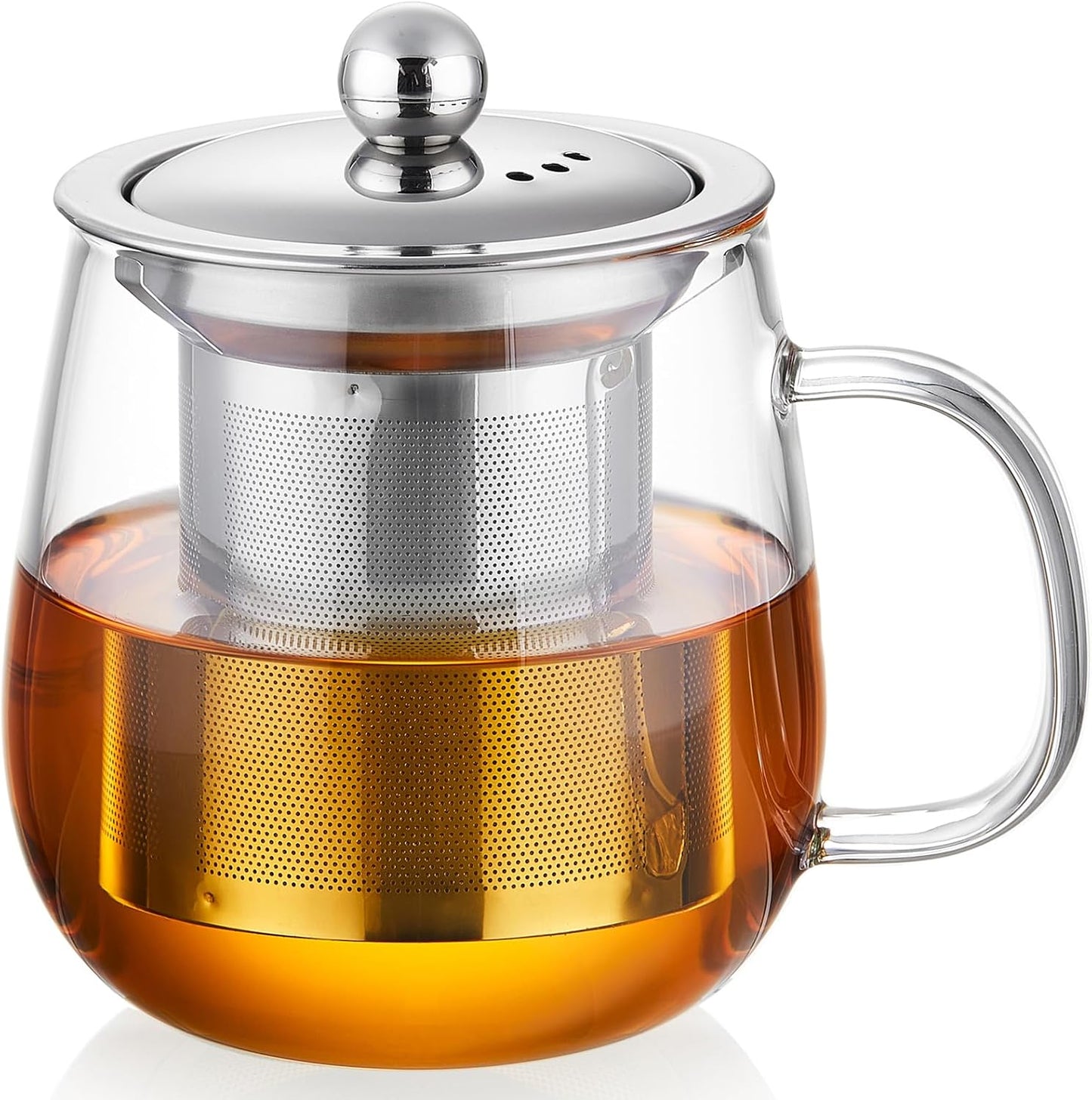 DOPUDO Glass Tea Cup with Infuser and Lid, 34oz/1000ml Large Borosilicate Teacup, Clear Mug for Loose Leaf Blooming Tea, Dishwasher Safe - Tea Maker Gift for Birthday