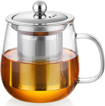 DOPUDO Glass Tea Cup with Infuser and Lid, 34oz/1000ml Large Borosilicate Teacup, Clear Mug for Loose Leaf Blooming Tea, Dishwasher Safe - Tea Maker Gift for Birthday
