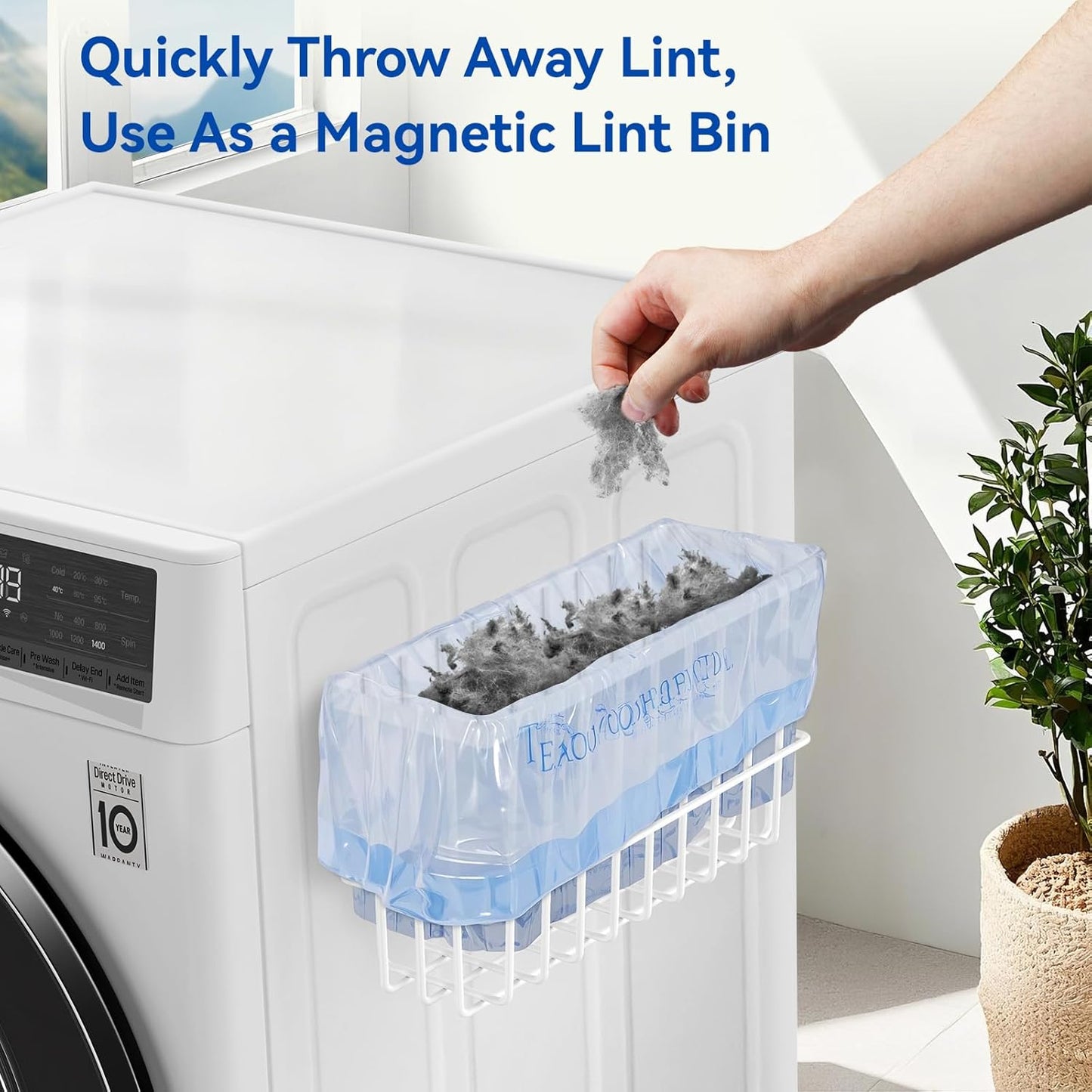 Laundry Room Organization and Storage Magnetic Dryer Ball Holder with Magnetic Hanger Holder, Magnetic Lint Bin for Washer Dryer, Iron Basket Dryer Ball Container, Magnetic Laundry Organizer (Black)