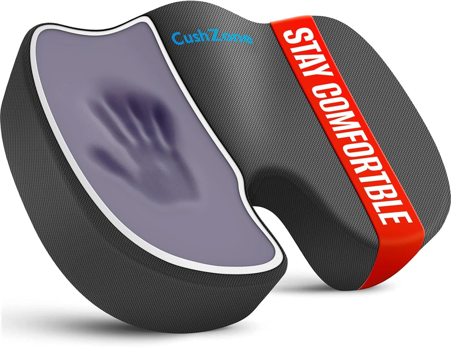 CushZone Seat Cushion Memory Foam Chair Pad for Office & Car, Black | Office Seat Cushion, Sciatica, Tailbone Back Pain Relief, Orthopedic Coccyx Pillow for Car, Pregnancy & Long Sitting at Work