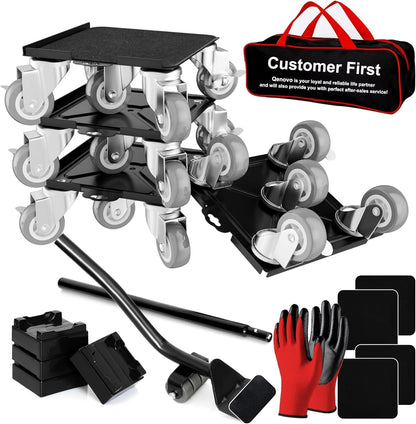 1,500 lb Capacity Furniture Dolly Set, 5.3-Inch Platforms, Red | Carbon Steel Dollies Feature Five Quiet Wheels, Including Locking Casters, Plus a Pry Bar for Washers, Sofas and Cabinets.