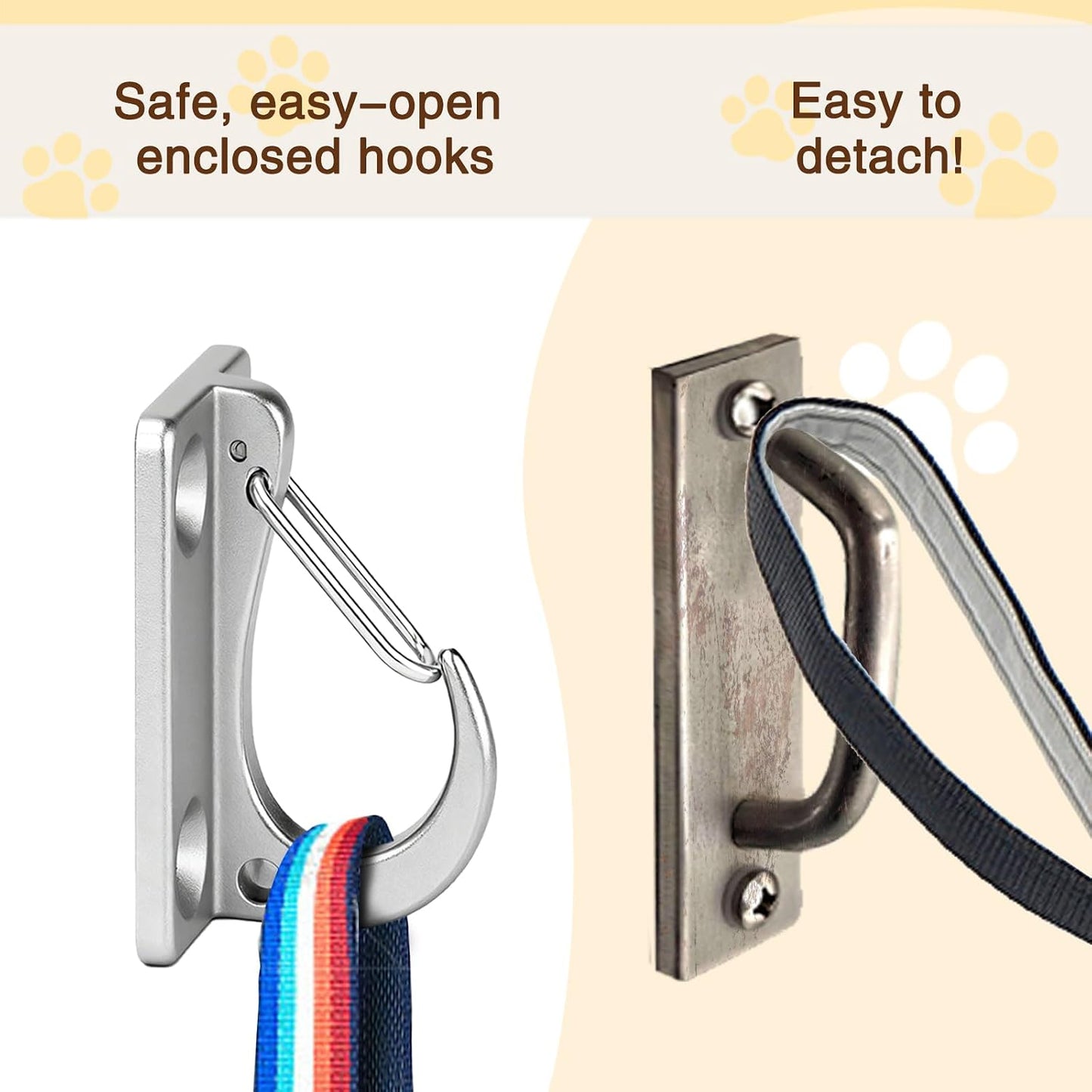 Dog Leash Holder for Wall, Stainless Steel Dog Leash Hook, Tie-Out | 304 Stainless Steel Hook, Enclosed Leash Hook, Mounting Screws Included, Yard Tie-Out Use, Indoor Outdoor Use for Dogs