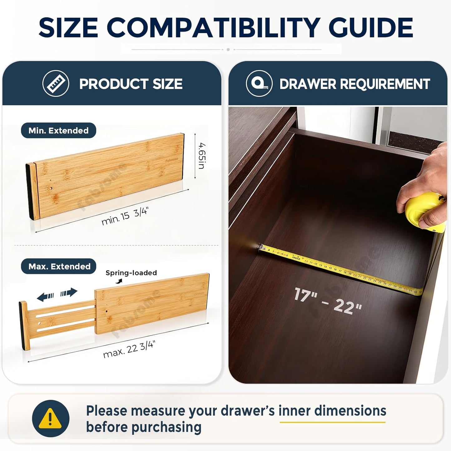 Fabsome Dresser Drawer Organizers 6 Pack, 4.65'' High Adjustable from 12.5-17‘’ Bamboo Drawer Dividers for Clothing Baby Clothes, Wooden Separators for Dresser Nursery Organization with Soft Foam Ends