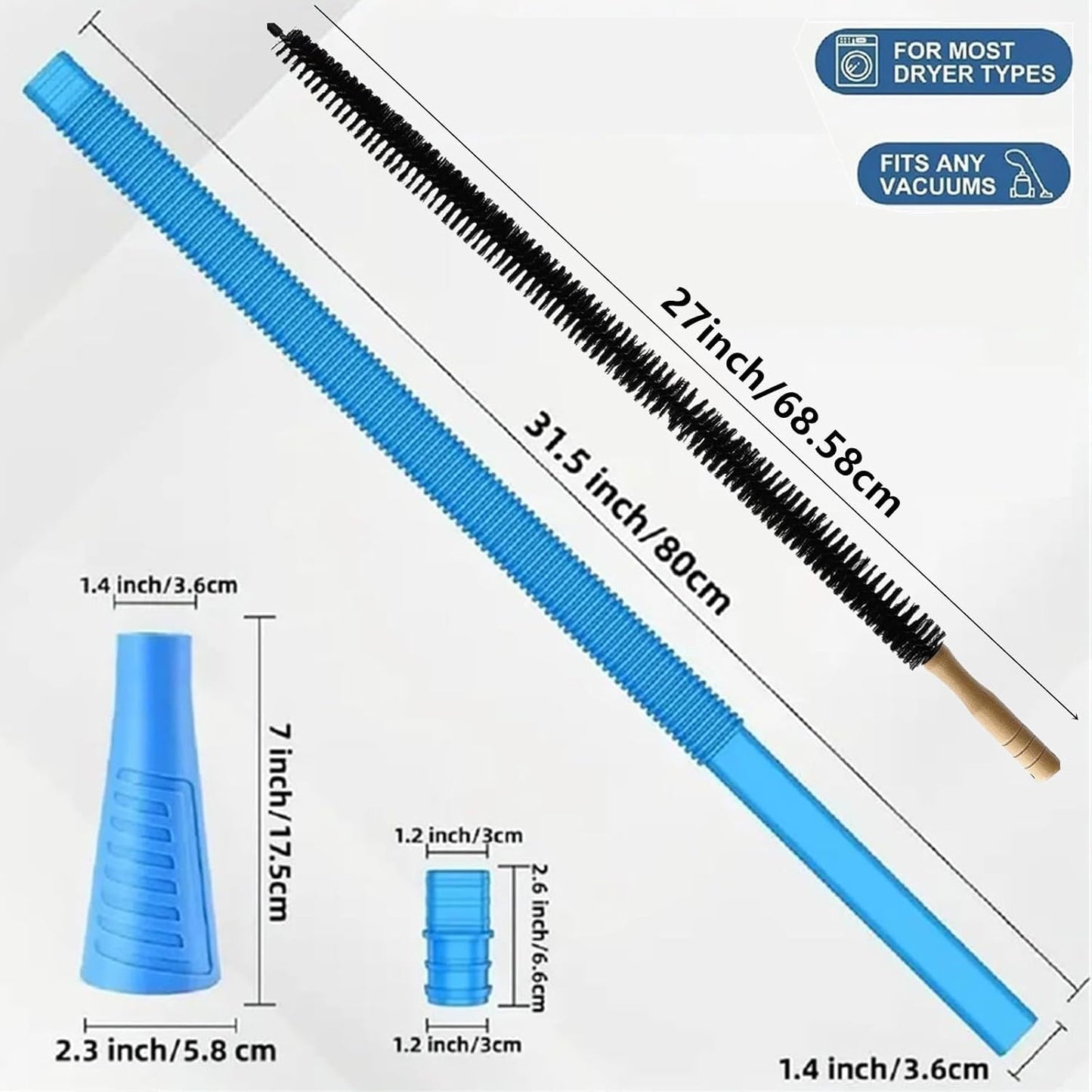 Universal Dryer Vent Cleaner Kit Compatible with Most Vacuum Cleaner Include Vacuum Hose Attachment Accessories Brush Lint Act Brush,Dryer Vent Vacuum Hose with Basic Protective Gloves