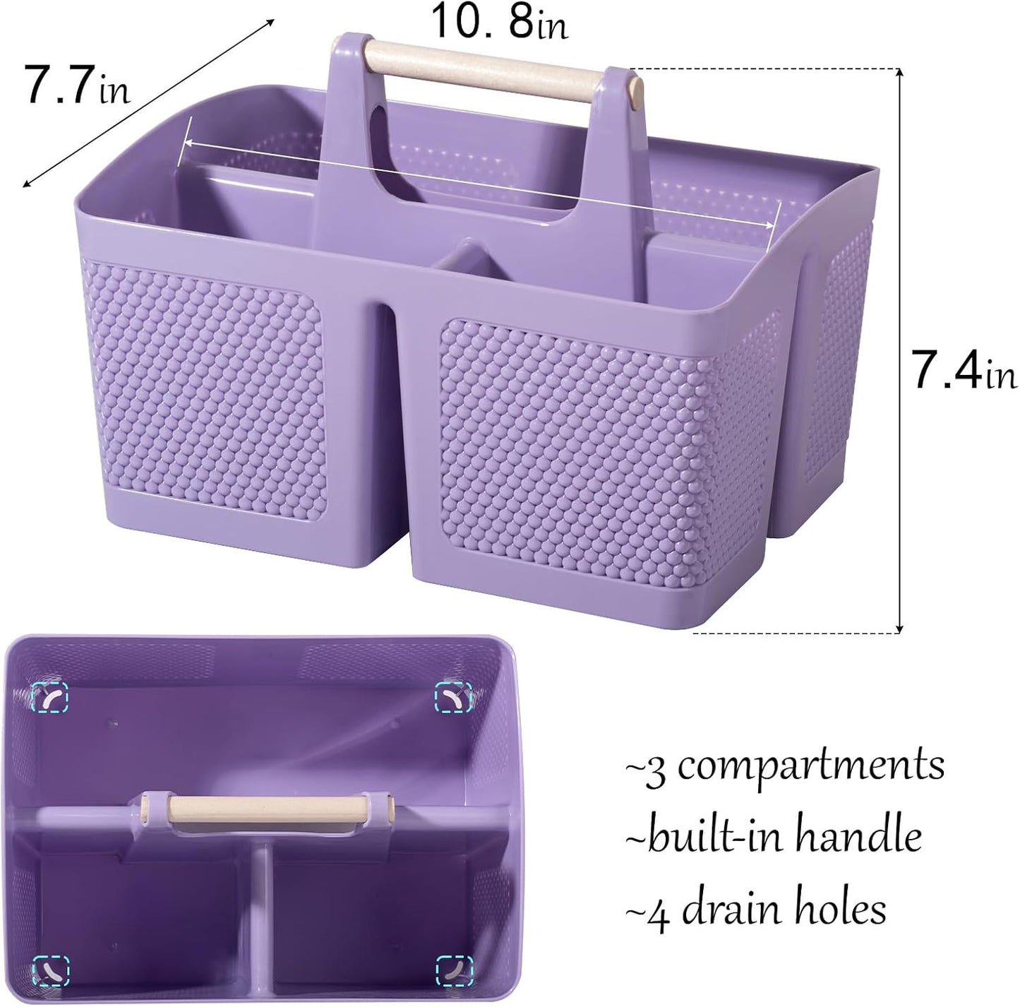 rejomiik Plastic Shower Caddy, Portable Shower Basket with Handle, Cream | Cleaning Caddy Organizer for Bathroom, College Dorm Room Essentials, Storage Tote