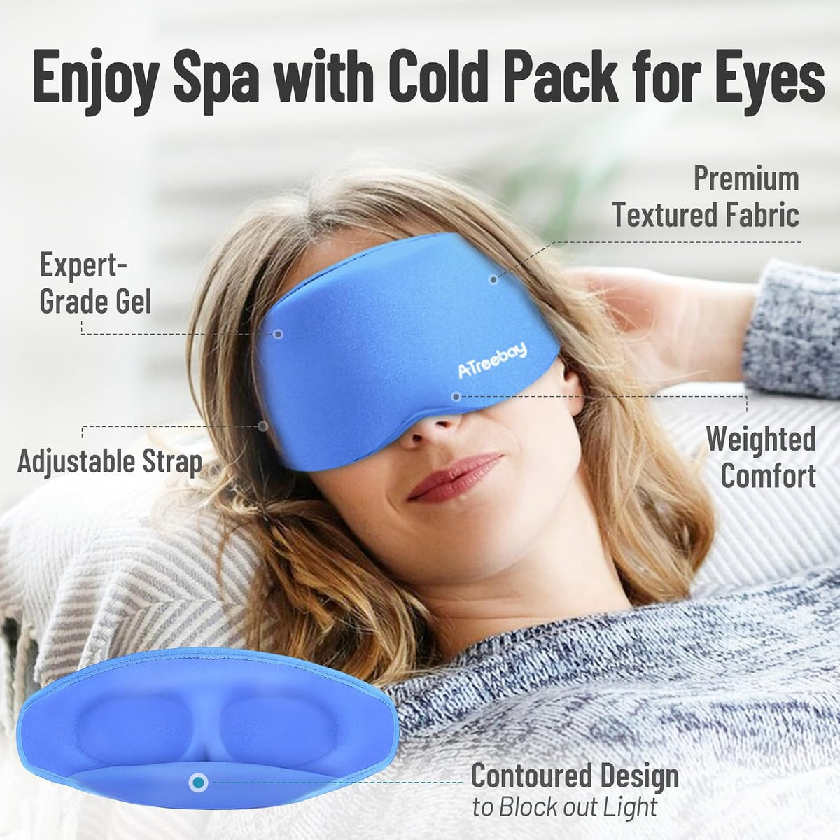 Cooling Eye Mask, Cold Eye Mask for Puffiness, Reusable Ice Eye Masks for Dark Circles And Puffy Eyes, Relieve Your Migraines and Headaches with Gel Eye Masks Therapy, Long-Lasting Comfort, Light Blue