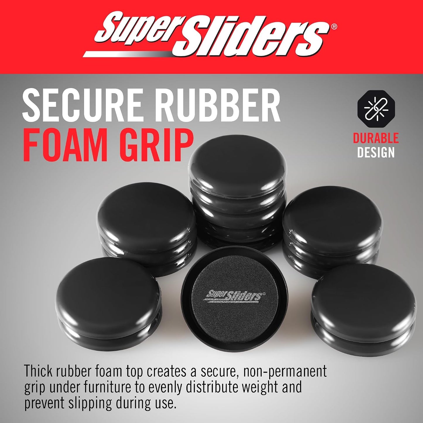 Super Sliders 2-1/2" Round Reusable Furniture Sliders for Carpet, Anti-Slip Protective Furniture Moving Pads for Beds, Sofas, Dressers, Set of 8, Black