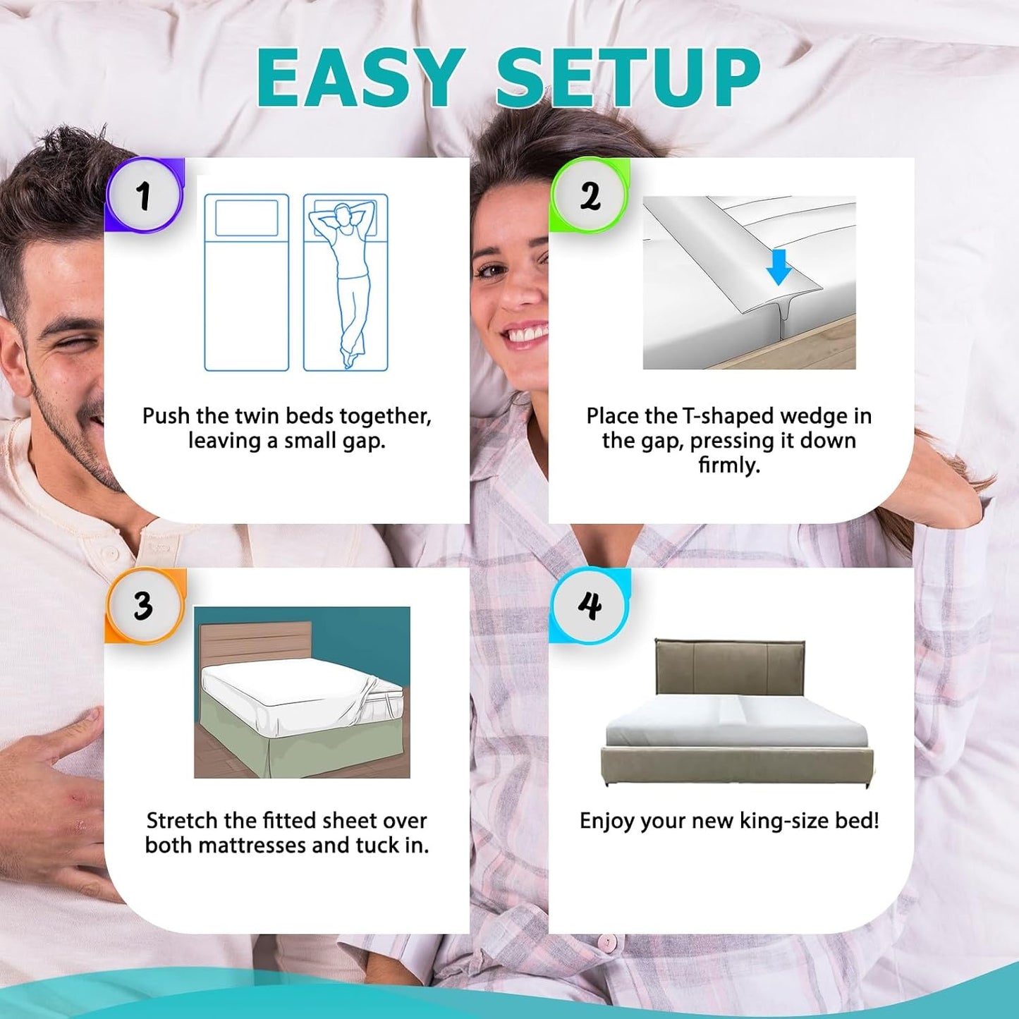 2-in-1 Bed Bridge Twin/Twin XL to King with Attached Sheet – Split Bed Gap Filler & Twin to King Bed Converter (Patent Pending)