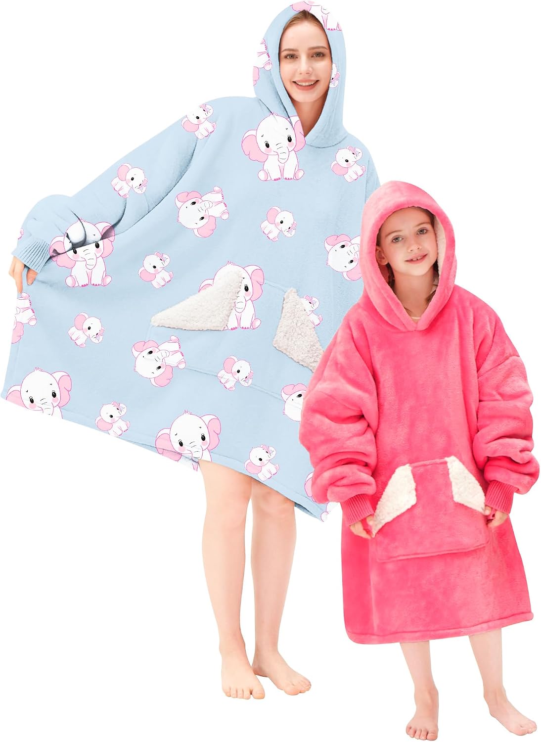 Wearable Blanket Hoodie, Oversized Sherpa Fleece Sweatshirt Blanket with Giant Hood Pocket and Sleeves for Adult, Warm & Cozy Grey Blanket Gifts for Women