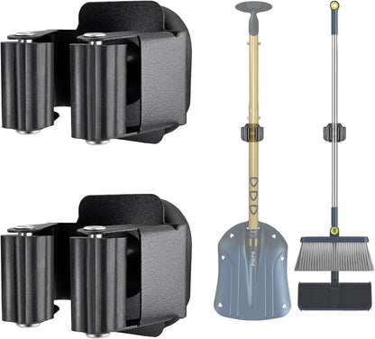 Upgraded Magnetic Broom and Mop Holder Wall Mount, Space-Saving Heavy Duty No Drill Over the Door Broom Gripper RV Camper Wall Organizer,Black,4 Pcs