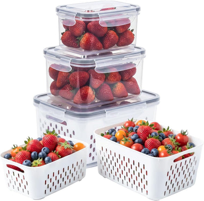 Fruit Storage Containers for Fridge with Removable Colander, 3-Pack Strawberry Containers for Fridge Containers with Lids, Organizers and Storage Keep Strawberries Fresh Twice as Long
