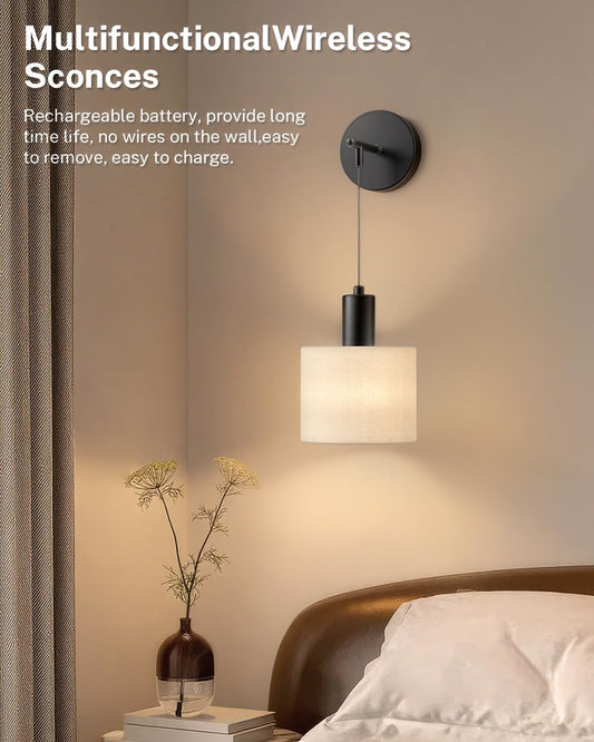 SAIMAND Battery Operated Wall Sconces Set of 2,Wireless Rechargeable Lights