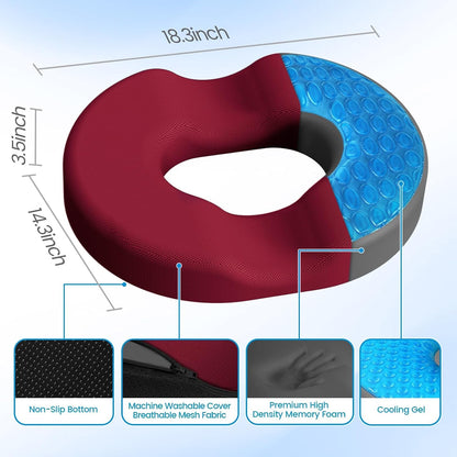 Donut Pillow Seat Cushion, Cooling Gel Memory Foam Chair Cushion, Black | Office, Home & Car Seat Cushion, Butt Pillow for Tailbone Pain Relief, Hemorrhoids and Everyday Sitting Comfort